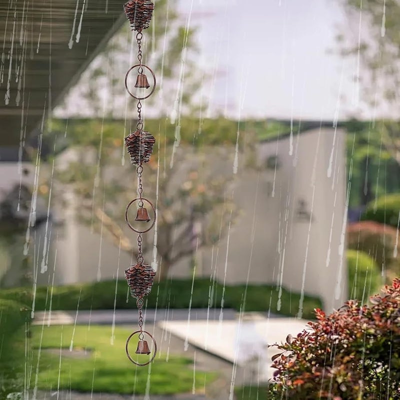 سلسلة مطر من مخاريط الصنوبر 113 سم، مزخرفة، ماسورة مزراب، مقسم مياه، عرض خارجي - Image 4